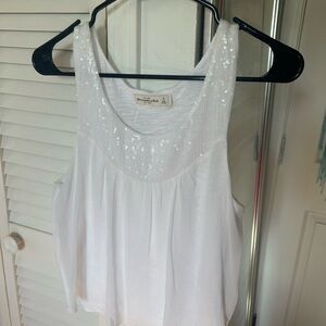 Abercrombie & Fitch White Sequin Scoop Neck Camisole